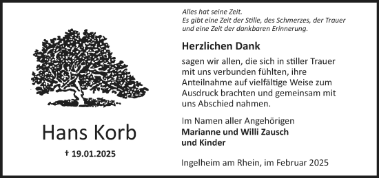 Traueranzeige von Hans Korb von Allgemeine Zeitung Rheinhessen-Nahe