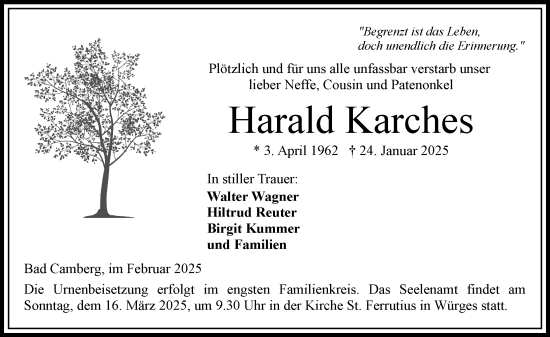 Traueranzeige von Harald Karches von Camberger Anzeiger