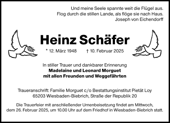 Traueranzeige von Heinz Schäfer von Wiesbadener Kurier