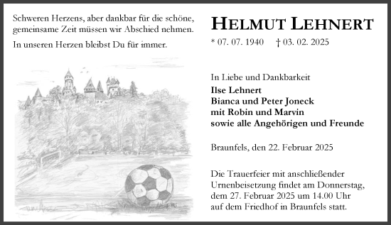 Traueranzeige von Helmut Lehnert von Wetzlarer Neue Zeitung