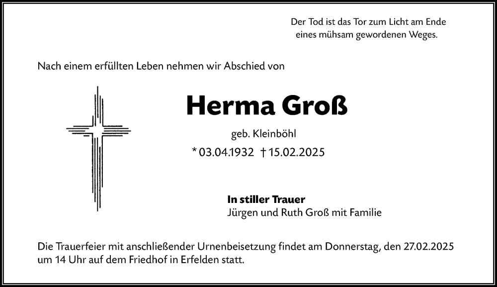 Traueranzeige für Herma Groß vom 22.02.2025 aus Groß-Gerauer Echo