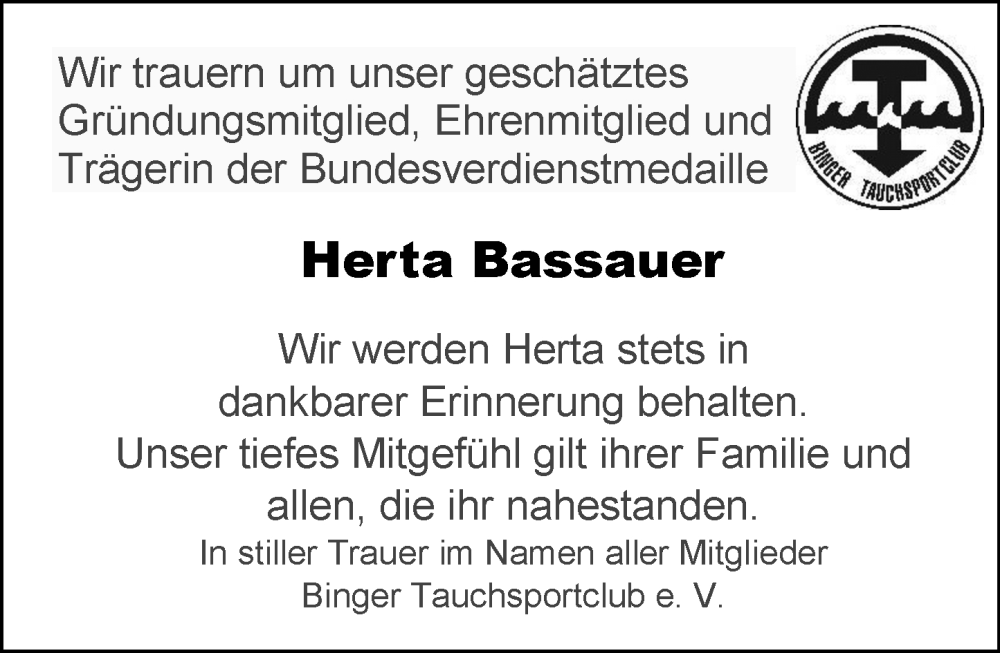  Traueranzeige für Herta Bassauer vom 22.02.2025 aus Allgemeine Zeitung Rheinhessen-Nahe