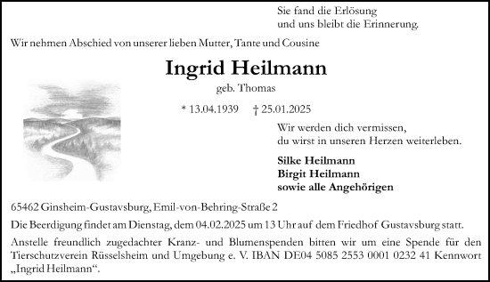 Traueranzeige von Ingrid Heilmann von Allgemeine Zeitung Mainz