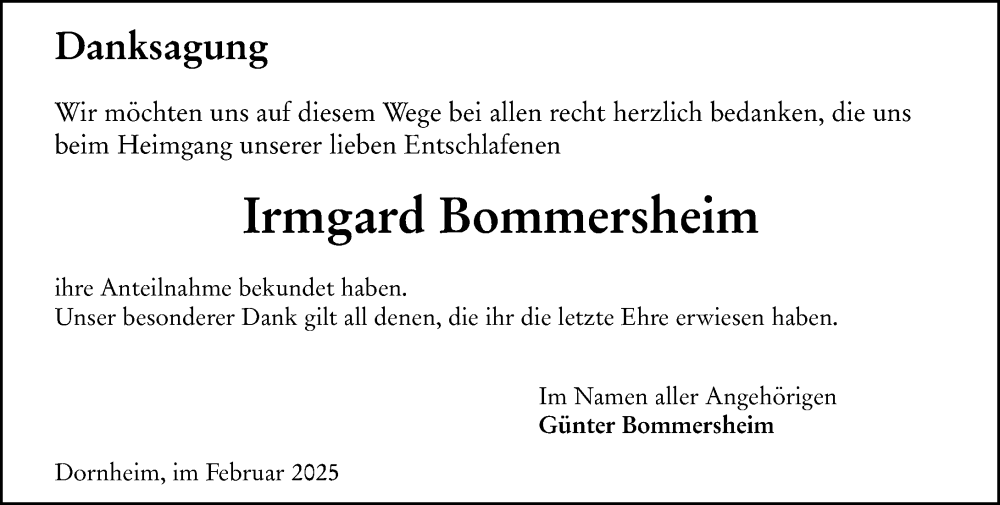  Traueranzeige für Irmgard Bommersheim vom 15.02.2025 aus Groß-Gerauer Echo
