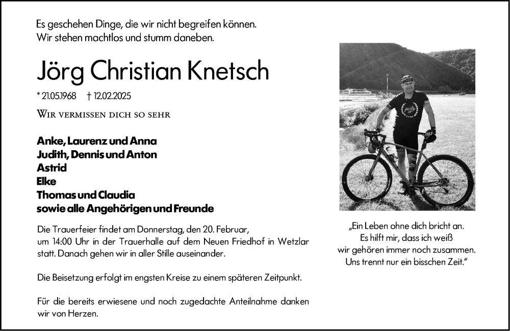  Traueranzeige für Jörg Christian Knetsch vom 18.02.2025 aus Wetzlarer Neue Zeitung