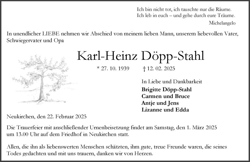  Traueranzeige für Karl-Heinz Döpp-Stahl vom 22.02.2025 aus Wetzlarer Neue Zeitung