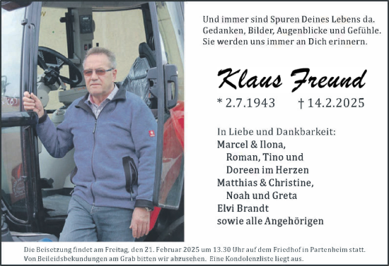 Traueranzeige von Klaus Freund von Allgemeine Zeitung Rheinhessen-Nahe