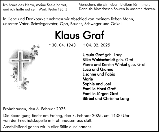 Traueranzeige von Klaus Graf von Dill Block