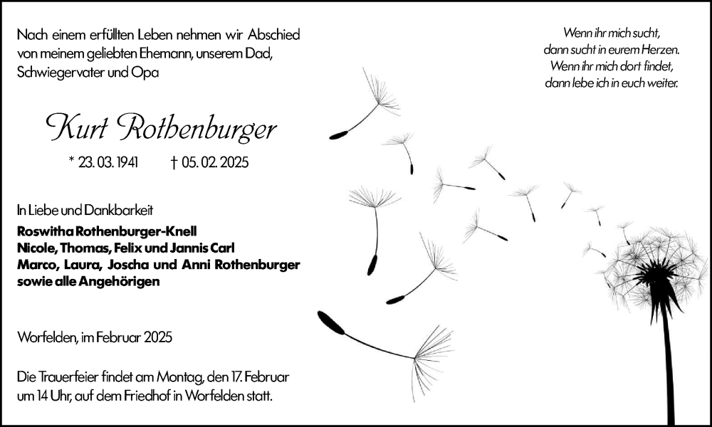  Traueranzeige für Kurt Rothenburger vom 08.02.2025 aus Groß-Gerauer Echo