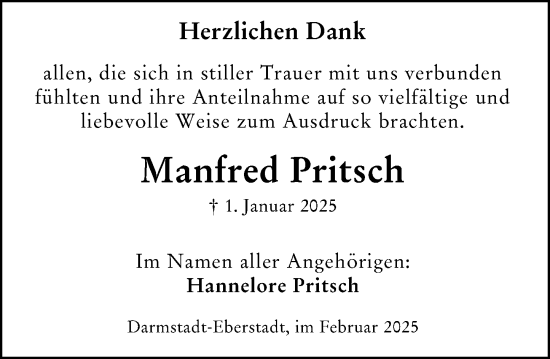 Traueranzeige von Manfred Pritsch von Darmstädter Echo