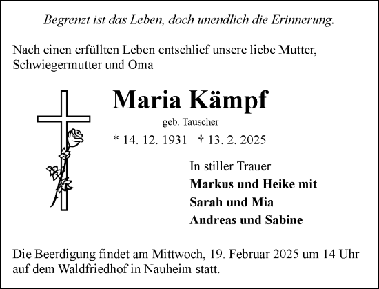 Traueranzeige von Maria Kämpf von Rüsselsheimer Echo
