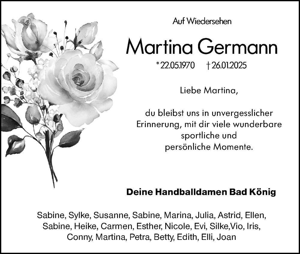  Traueranzeige für Martina Germann vom 08.02.2025 aus Odenwälder Echo