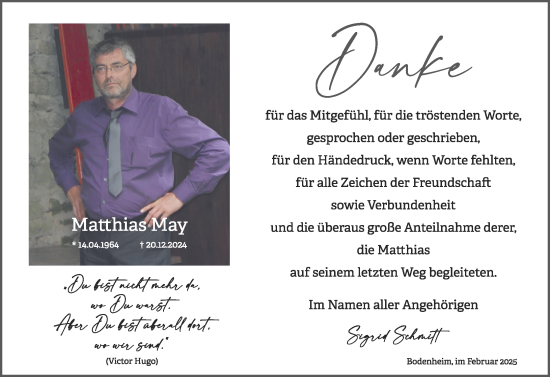 Traueranzeige von Matthias May von Allgemeine Zeitung Mainz