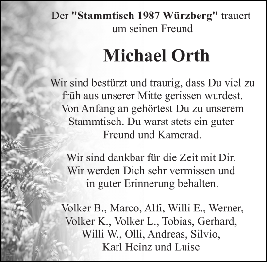 Traueranzeige von Michael Orth von Odenwälder Echo