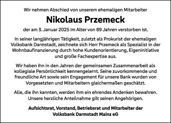 Traueranzeige von Nikolaus Przemeck von Darmstädter Echo