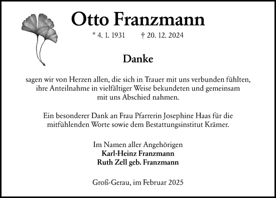 Traueranzeige von Otto Franzmann von Groß-Gerauer Echo
