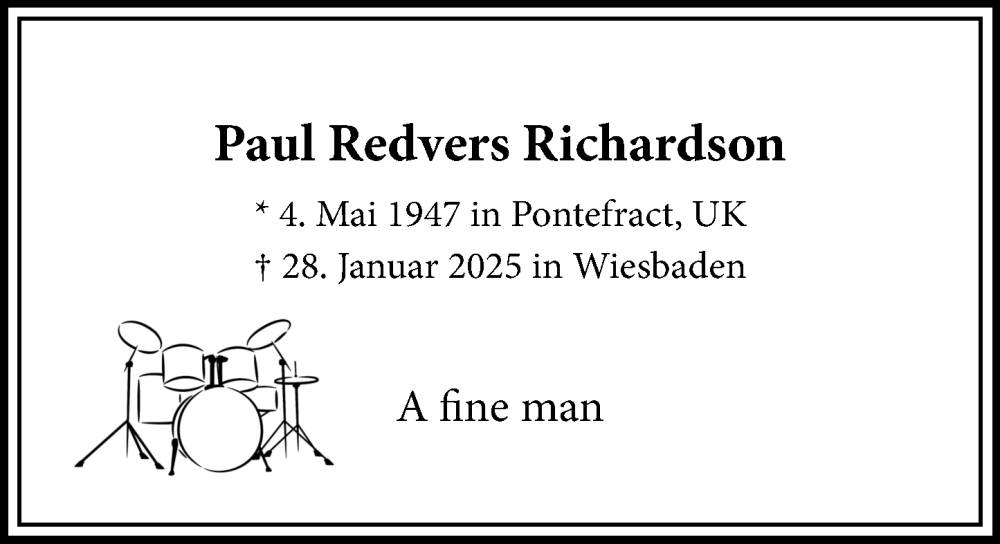  Traueranzeige für Paul Redvers Richardson vom 01.02.2025 aus Wiesbadener Kurier
