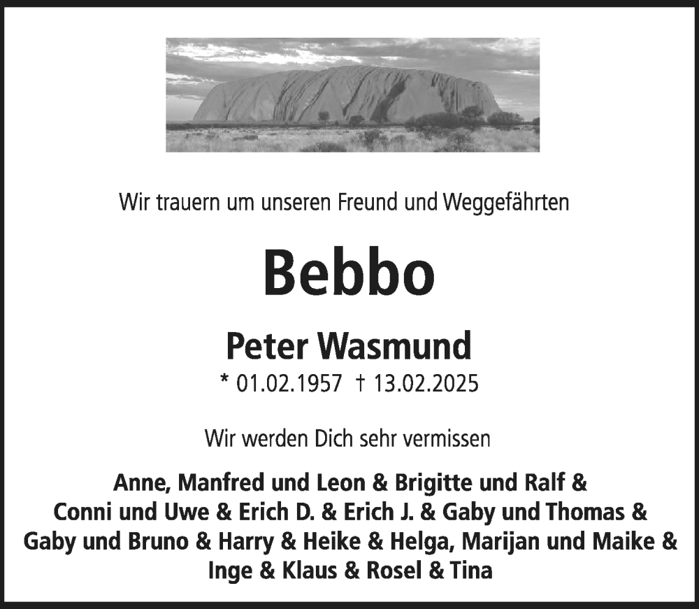  Traueranzeige für Peter Wasmund vom 22.02.2025 aus Darmstädter Echo