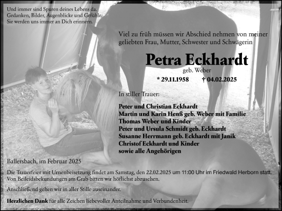 Traueranzeige von Petra Eckhardt von Dill Block