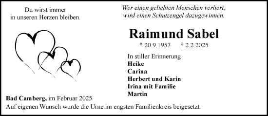 Traueranzeige von Raimund Sabel von Camberger Anzeiger