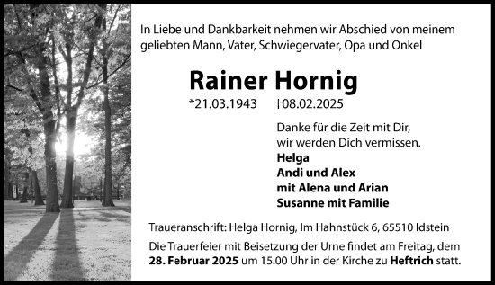 Traueranzeige von Rainer Hornig von Idsteiner Land/Untertaunus