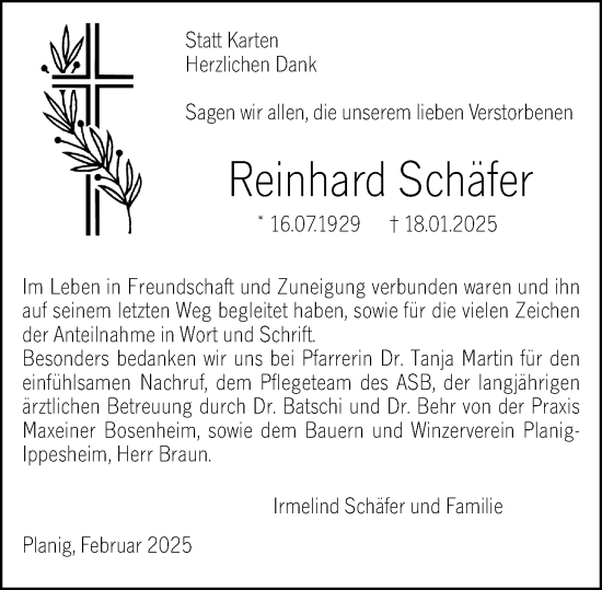 Traueranzeige von Reinhard Schäfer von Allgemeine Zeitung Rheinhessen-Nahe
