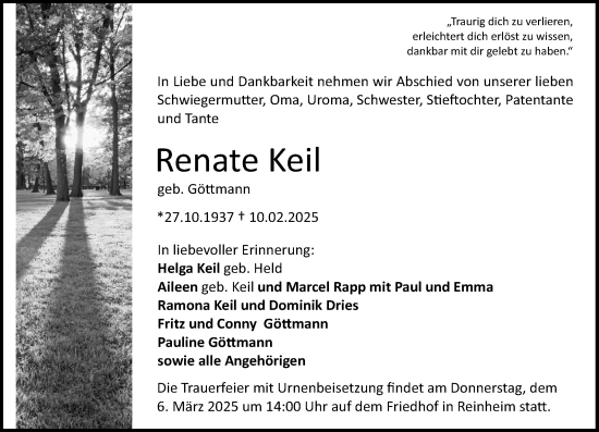 Traueranzeige von Renate Keil von Darmstädter Echo
