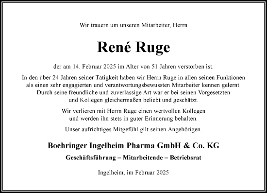 Traueranzeige von Rene Ruge von Allgemeine Zeitung Rheinhessen-Nahe