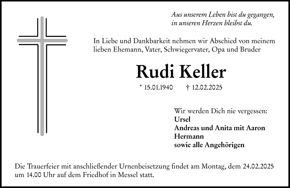  Traueranzeige für Rudi Keller vom 15.02.2025 aus Darmstädter Echo