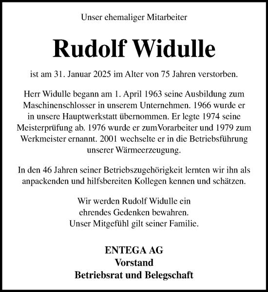 Traueranzeige von Rudolf Widulle von Odenwälder Echo