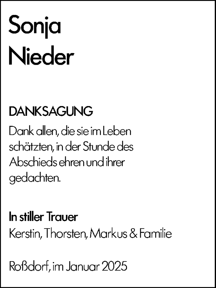  Traueranzeige für Sonja Nieder vom 01.02.2025 aus Darmstädter Echo