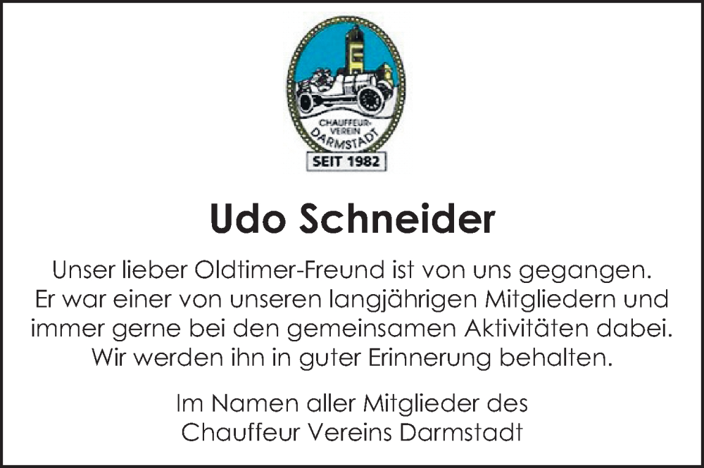  Traueranzeige für Udo Schneider vom 15.02.2025 aus Darmstädter Echo