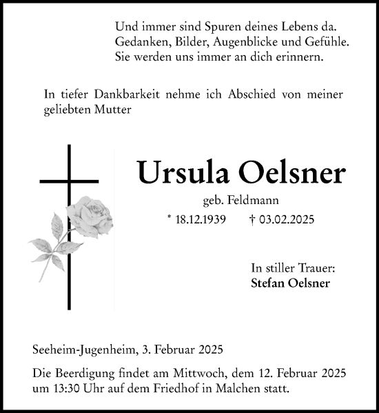 Traueranzeige von Ursula Oelsner von Darmstädter Echo