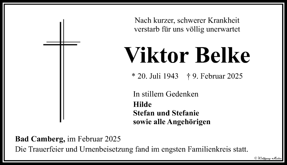  Traueranzeige für Viktor Belke vom 27.02.2025 aus Camberger Anzeiger