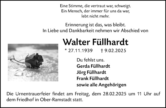 Traueranzeige von Walter Füllhardt von Darmstädter Echo
