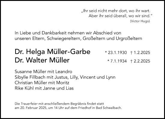 Traueranzeige von Walter Müller von Wiesbadener Kurier