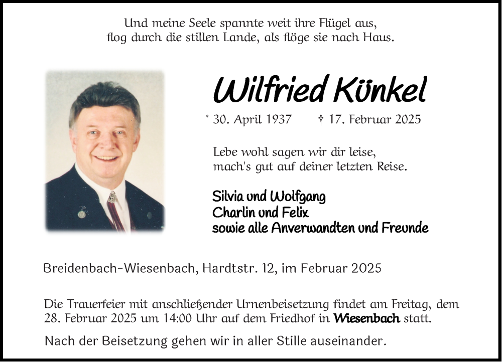  Traueranzeige für Wilfried Künkel vom 24.02.2025 aus Hinterländer Anzeiger
