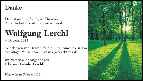 Traueranzeige von Wolfgang Lerchl von Starkenburger Echo