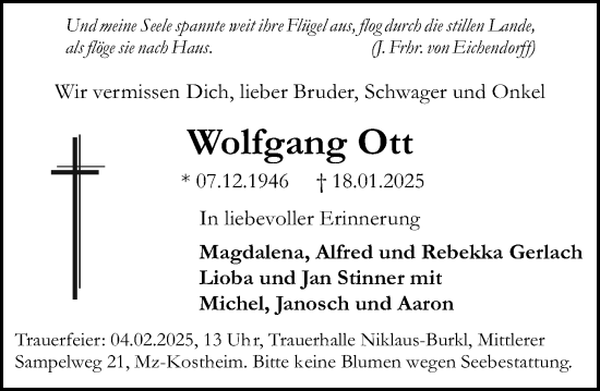 Traueranzeige von Wolfgang Ott von Wiesbadener Kurier