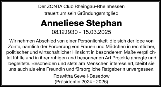 Traueranzeige von Anneliese Stephan von Allgemeine Zeitung Rheinhessen-Nahe