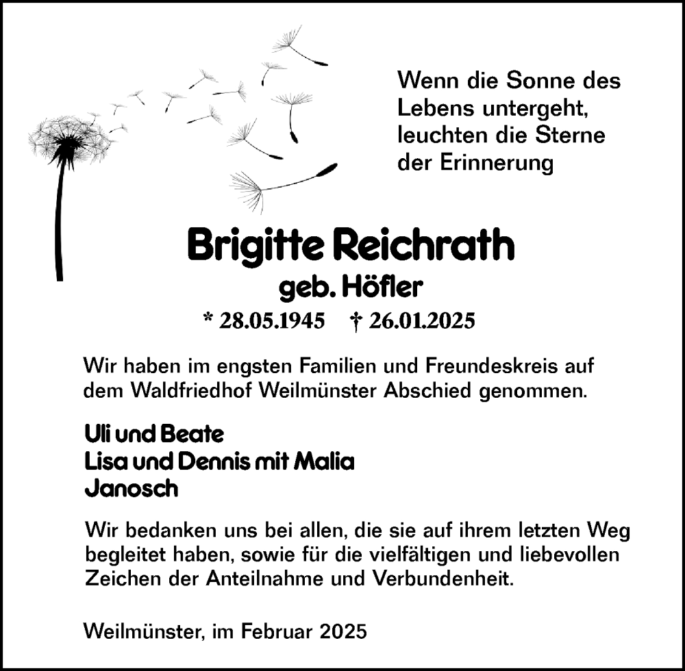  Traueranzeige für Brigitte Reichrath vom 01.03.2025 aus Weilburger Tageblatt