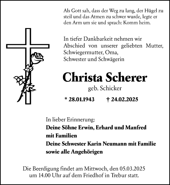 Traueranzeige von Christa Scherer von Groß-Gerauer Echo