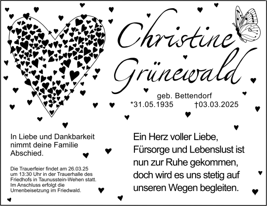 Traueranzeige von Christine Grünewald von Wiesbadener Kurier