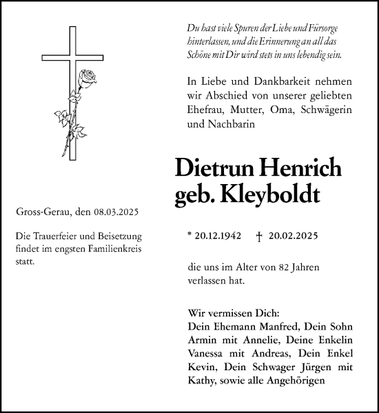 Traueranzeige von Dietrun Henrich von Groß-Gerauer Echo