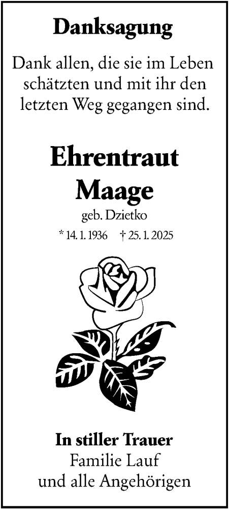  Traueranzeige für Ehrentraut Maage vom 15.03.2025 aus Wiesbadener Kurier