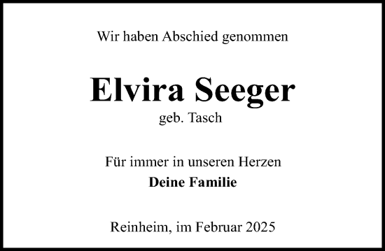 Traueranzeige von Elvira Seeger von Darmstädter Echo