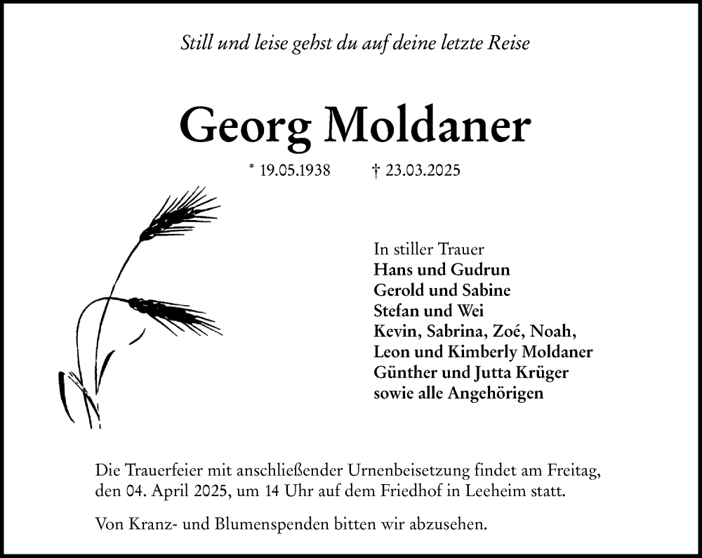  Traueranzeige für Georg Moldaner vom 29.03.2025 aus Groß-Gerauer Echo