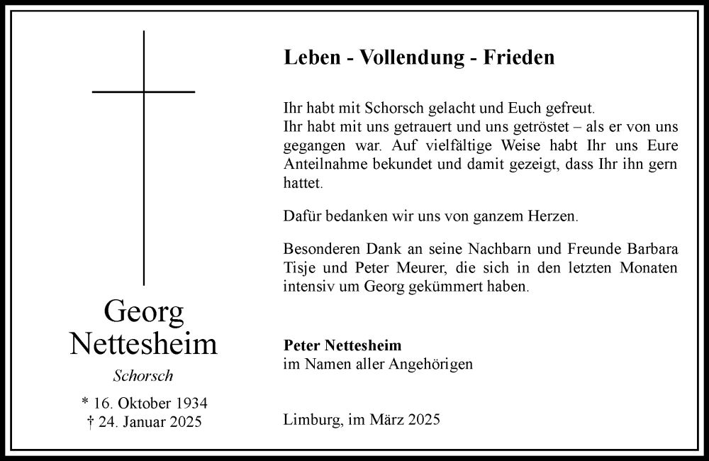  Traueranzeige für Georg Nettesheim vom 07.03.2025 aus Hochheimer Zeitung