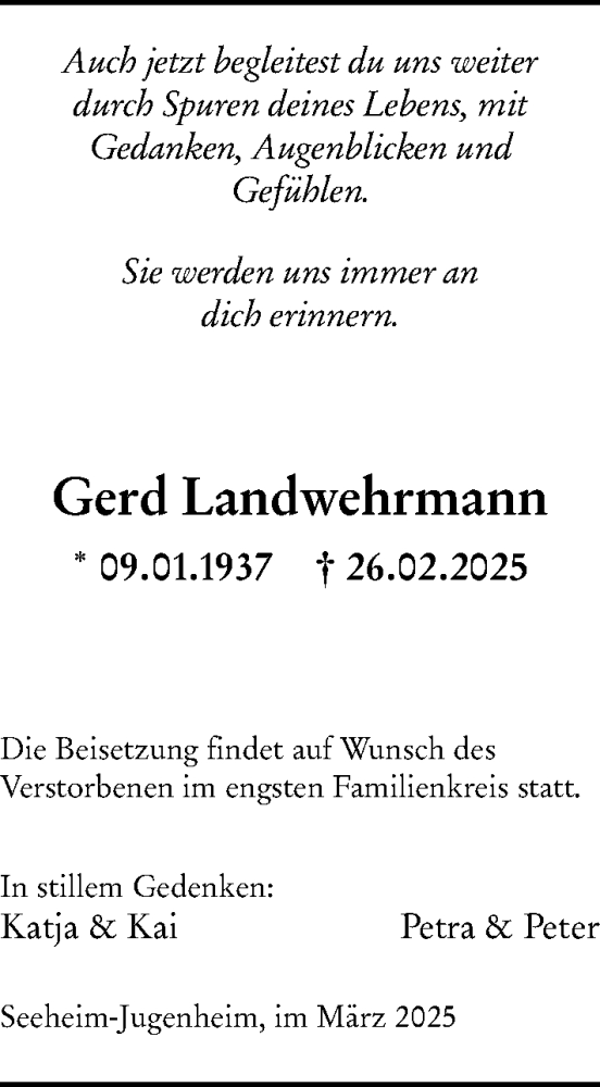  Traueranzeige für Gerd Landwehrmann vom 08.03.2025 aus Darmstädter Echo