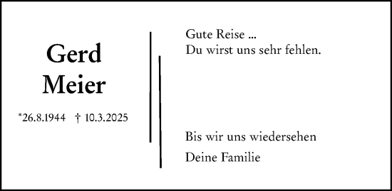 Traueranzeige von Gerd Meier von Wiesbadener Kurier